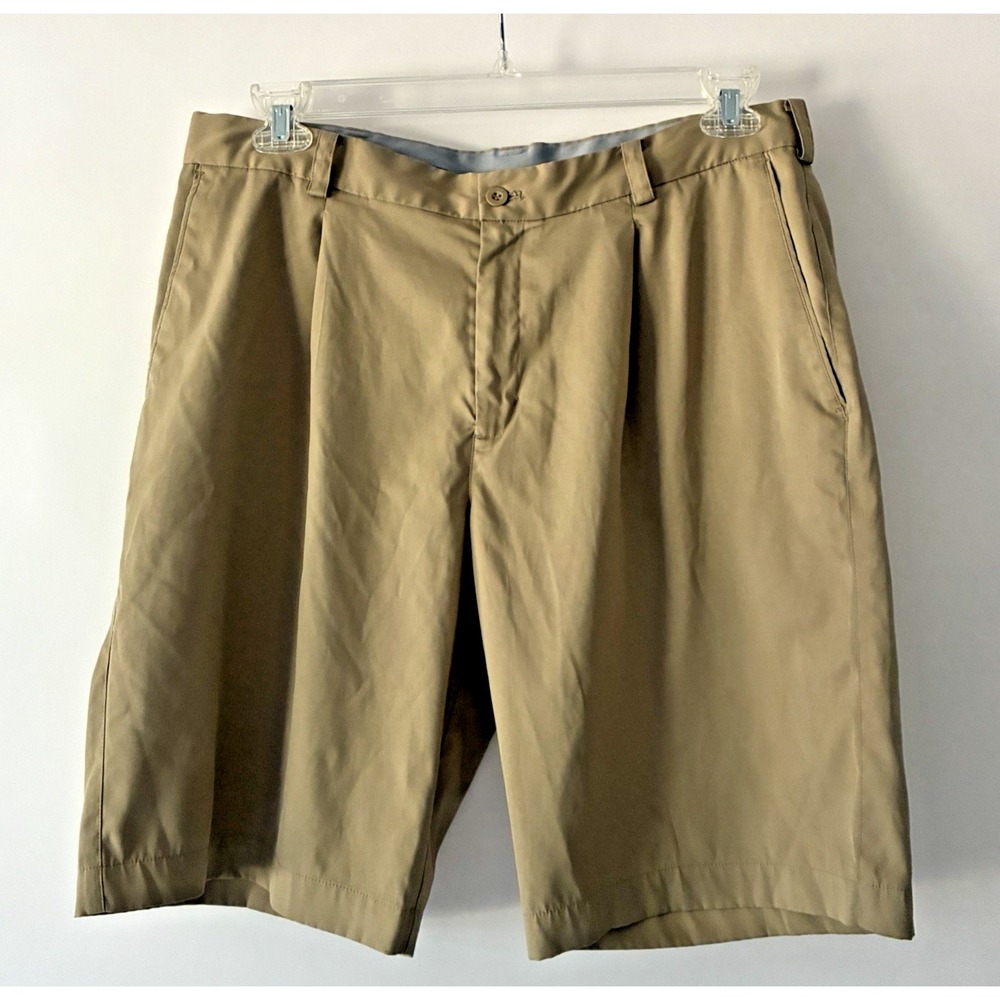 Nike Golf Shorts Mens 34 Pleated Khaki Beige Dri-Fit Tour Performance Activewear